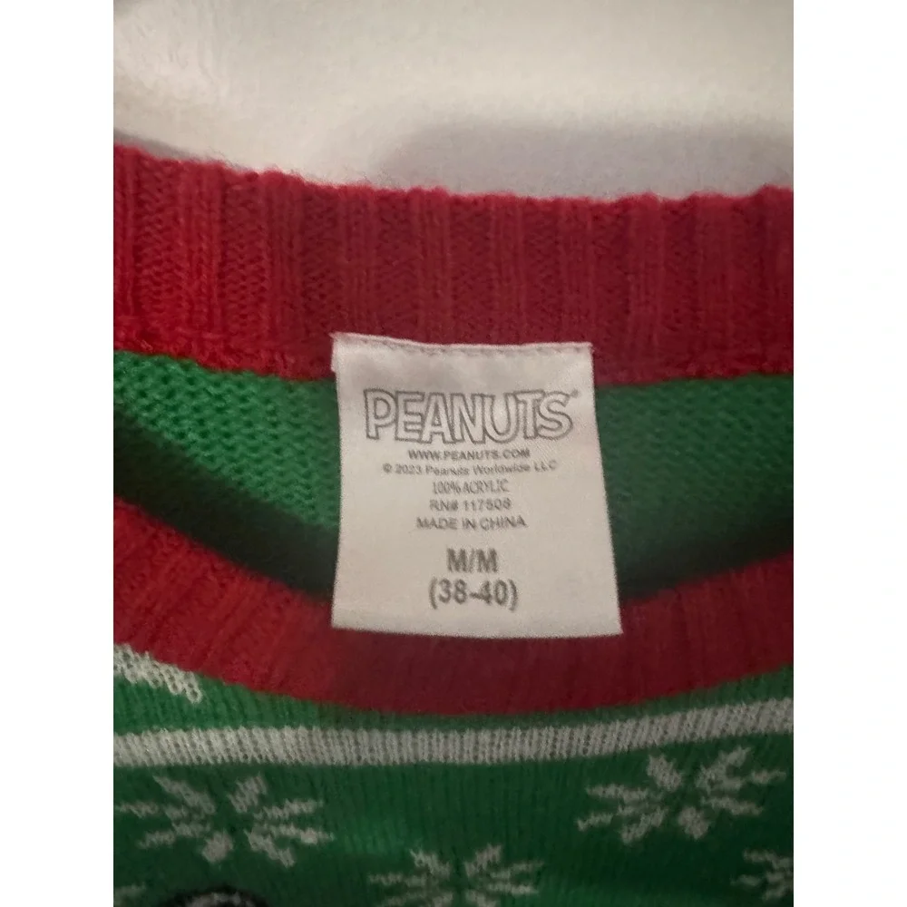 Peanuts Snoopy Ugly Christmas Sweater Green Fair Isle Doghouse Mens Medium 38-40